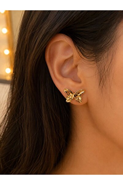 MARE BUTİK Gold Butterfly Figured Earrings
