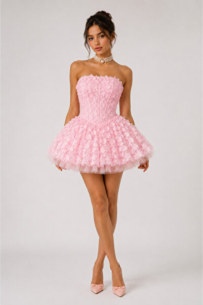 Art of Act Fleur Rosée 3D Floral Corset Mini Dress – Blush Pink
