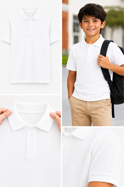 Nacar Unisex Polo Yaka %100 Pamuk Okul Kıyafeti Yakalı Kısa Kol Tshirt