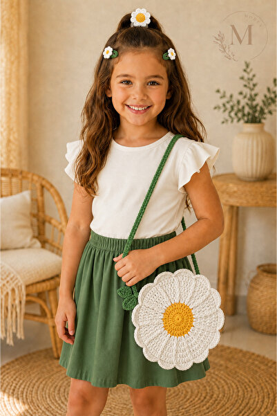 Morey Papatya Design Hand Knitted Children's Bag and Hair Accessory Set