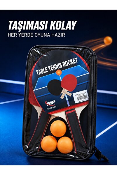 SLİPT 2’li Masa Tenisi Raketi Seti 3 Top ve Fermuarlı Taşıma Çantalı Ping Pong Seti