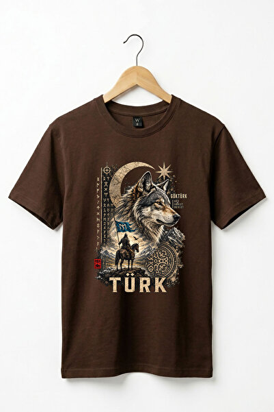 The Baski Göktürkçe Turkish Written Black Wolf and Horse Warrior Printed 100%...