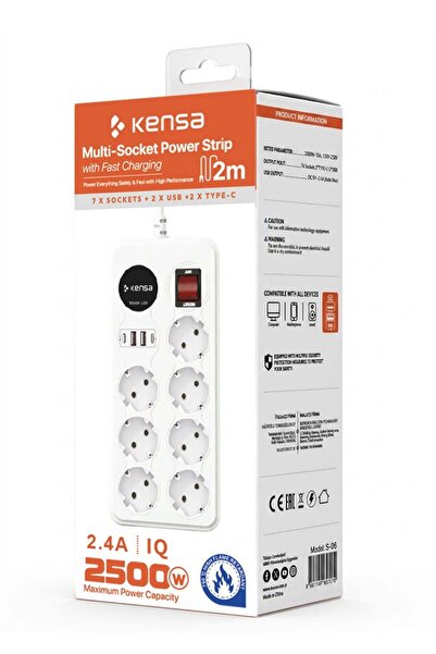 trend gsm 2500W Akıllı Güç Güvenli Şarj Yüksek Güçlü Akım Korumalı 7 priz 4 s...
