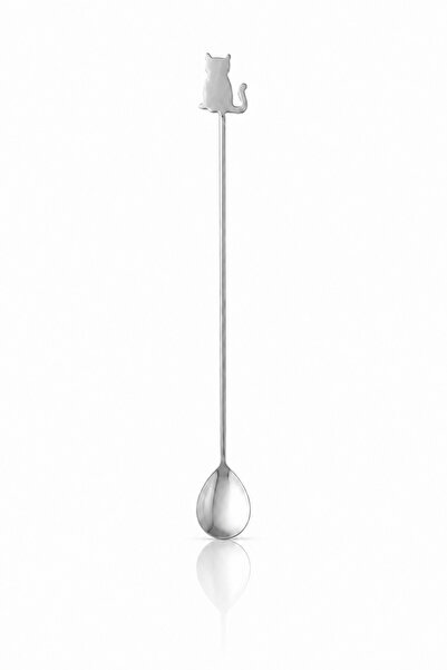 ARVALE Long Handle Cocktail Spoon with Cat Figure – Silver Color Beverage Sti...