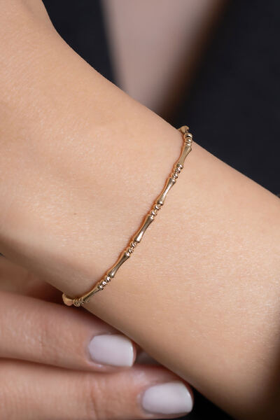 Bayar Gold 14 Ayar Altın Çift Dorikalı Bambu Bileklik + 3 cm Uzatmalı