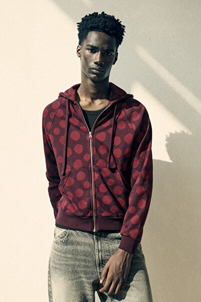 Bershka Fermuarlı kapüşonlu baskılı sweatshirt