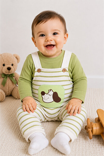 TİNY GOLDEN Baby Boy Striped Salopet Long Sleeve Baby Set Cotton Casual Combi...