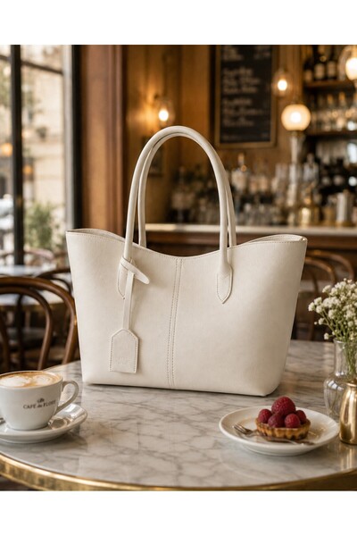 SHAKA Cream Shk284 Large Volume, Zippered, Oversized, Shopper Shoulder Bag