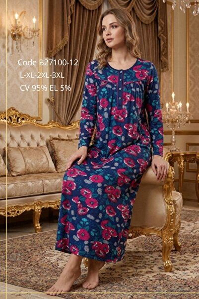 big mama Primum Cotton Plus Size Printed Rink Viscose Mother Nightgown - Rela...