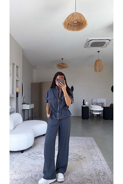 Buket Teke Anthracite Zippered Jacket and Pants Set