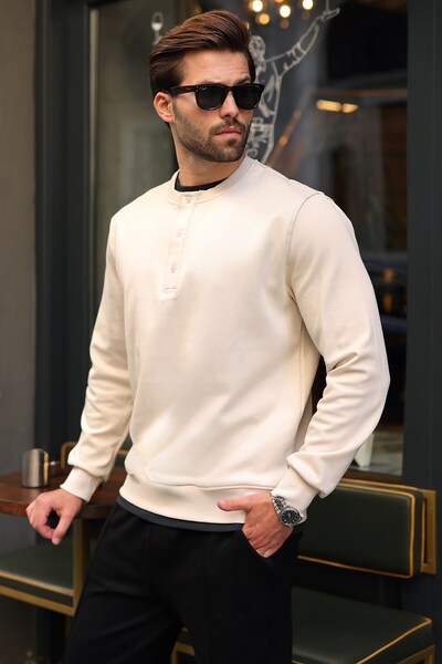 Madmext Beige Double Color Crew Neck Men's T-Shirt E7196