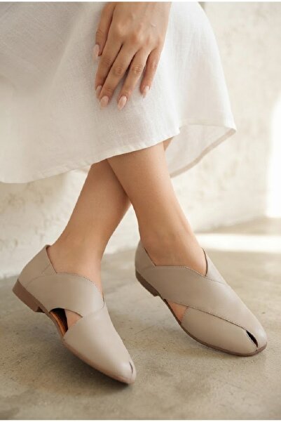 Afilli Women's Beige Genuine Leather Cage Low-Cut Orthopedic Comfortable Sole...