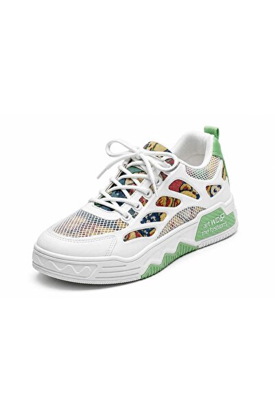 Generic Unisex White & Green Multicolor Casual Sneakers