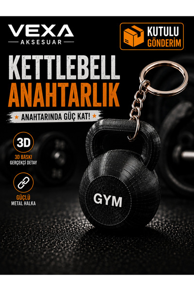 Vexa Aksesuar Boxed Kettlebell Keychain and Bag Accessory 3D Printing Gym Fit...