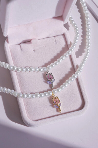 AŞIK ACCESSORIES قلادة زهرة التوليب اللؤلؤية
