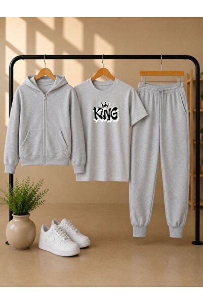 cm buseyiz Busekids Unisex Çocuk 3’lü Eşofman Takımı Kapüşonlu Fermuarlı Ceket, T-shirt ve Eşofman Altı
