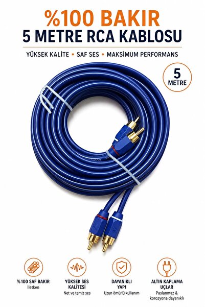 bm audio BAKIR AMFİ RCA KABLO %100 BAKIR 5 METRE PROFESYONEL AMFİ RCA KABLOSU