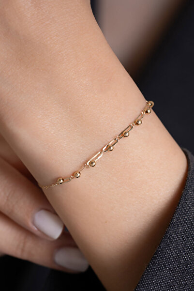 Bayar Gold 14 Ayar Altın Toplu Ataç Bileklik + 3 cm Uzatmalı
