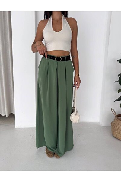 MODA DURAĞI Mi̇rella Elegant Wide-Let Pants Khaki