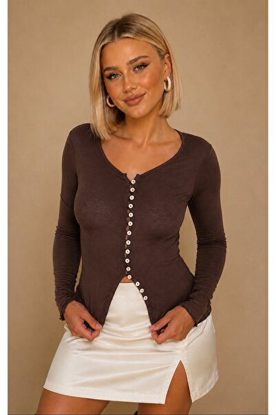 Be Best Women's Brown V-Neck Cardigan Be496