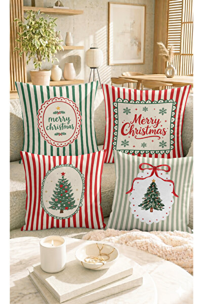 Home Merry Christmas Yazılı Çam Ağacı ve Kar Tanesi Desenli Kırmızı Yeşil Yas...