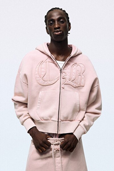 Bershka Yıkamalı fermuarlı kapüşonlu sweatshirt