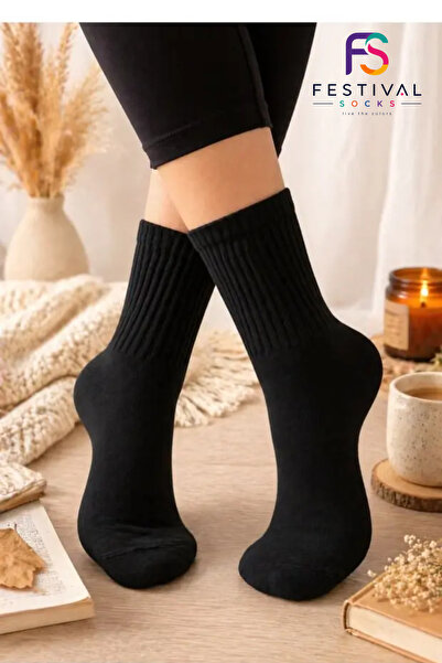 Festival Socks Düz Renk Desensiz Pamuklu Unısex Tenis Kolej Çorap