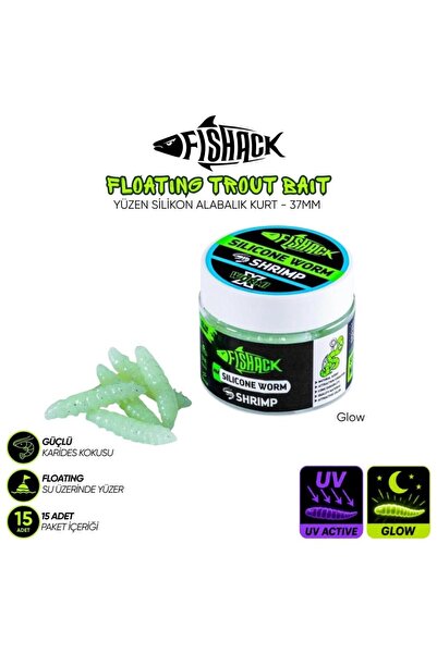 Fishack Yüzen Silikon Kurt - Glow Alabalık Yemi - 37mm - Karides Kokulu