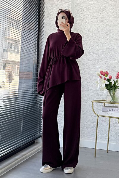 MELEK ARAZ Premium Asymmetrical Cut Double Face Suit - Plum