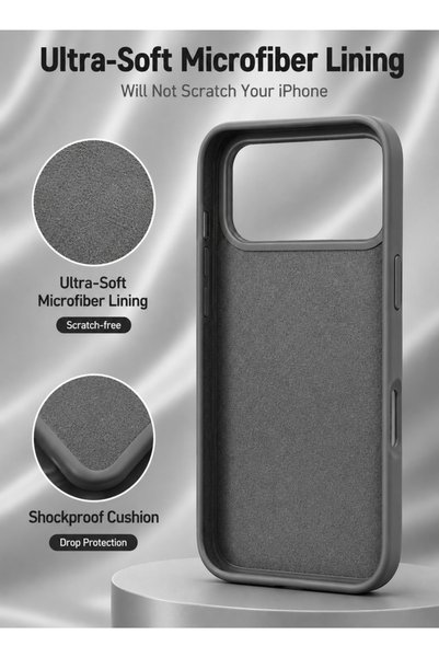VR CREATIVE Apple iPhone 17 Pro Max Liquid Silicone Protective Case Cover with Microfiber Lining, Slim Shockproof Soft TPU Back Cover - Gray