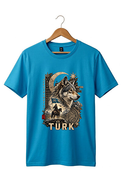 The Baski Göktürkçe Turkish Written Black Wolf and Horse Warrior Printed 100%...