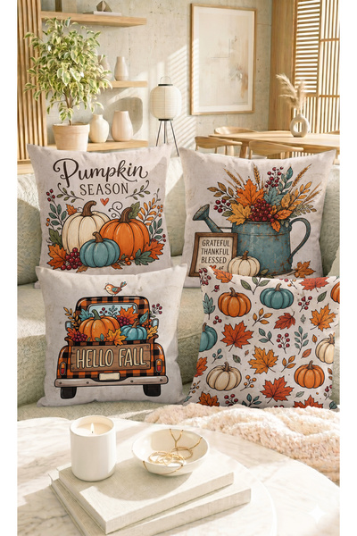 Home Sonbahar Balkabağı ve Yaprak Desenli Pumpkin Season Temalı Dekoratif Yas...