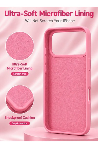 VR CREATIVE Apple iPhone 17 Pro Max Liquid Silicone Protective Case Cover with Microfiber Lining, Slim Shockproof Soft TPU Back Cover - Pink
