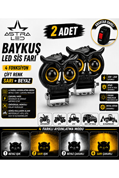 ASTRA LED 2 ADET AÇMA KAPAMA ANAHTARLI BAYKUŞ LED SİS FARI ÇAKARLI 4 FONKSİYO...