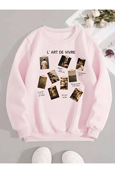 Hira Online Women's Visual Printed Three-Thread Ribbed Sweatshirt