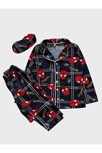 ALİŞ KİDS Boy's Cotton Navy Blue Suede Fabric Cute Character Patterned Shirt ...