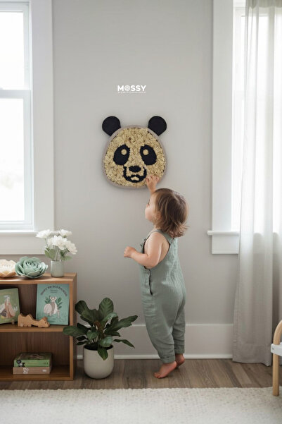 Çocuk Odası Duvar Dekoru Yosunlu Panda – El Yapımı Dekoratif Duvar Aksesuarı