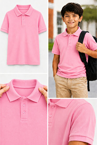 Nacar Unisex Polo Yaka %100 Pamuk Okul Kıyafeti Yakalı Kısa Kol Tshirt