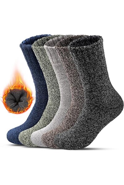 GENERAL Forvivo 5 Pairs of Men's Thermal Socks, 60% Wool Socks, Warm Winter S...
