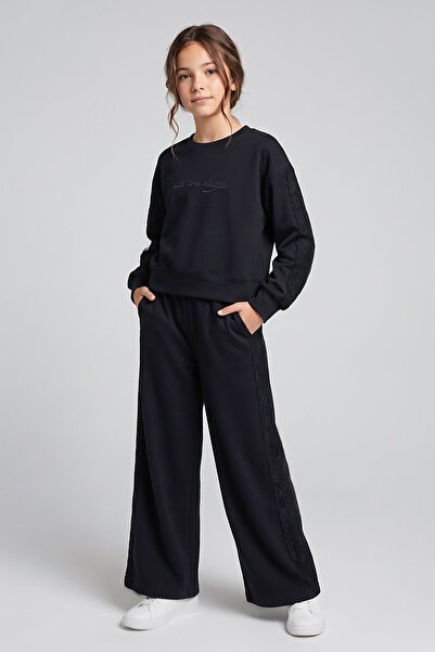 Dmb Girl's Embroidery Detailed Loose Sweatshirt and Wide-Legged Pants Set