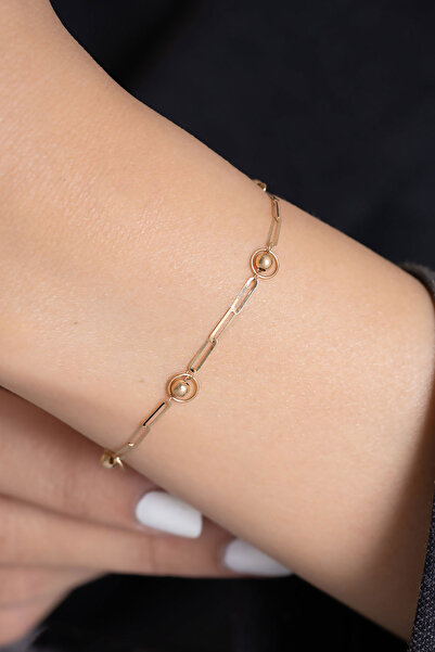 Bayar Gold 14 Ayar Altın Top Ataç Zincir Bileklik + 2 cm Uzatmalı