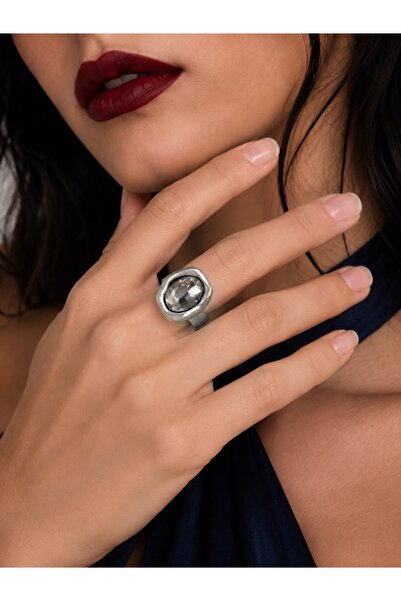 Vesaire Accessories Oval Taşlı Antik Eskitme Gümüş Kaplama Ayarlanabilir Yüzük