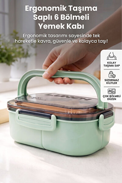 iselahome Bentora 6 Compartment Portable Food Container Lunch Box Diet Nutrit...