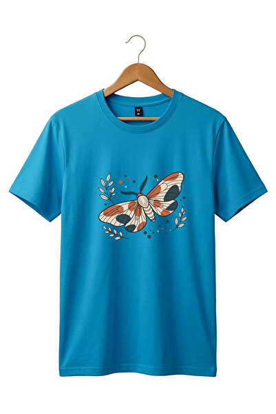 The Baski Butterfly Pattern Printed 100% Cotton Crew Neck Women's Men's Basic...