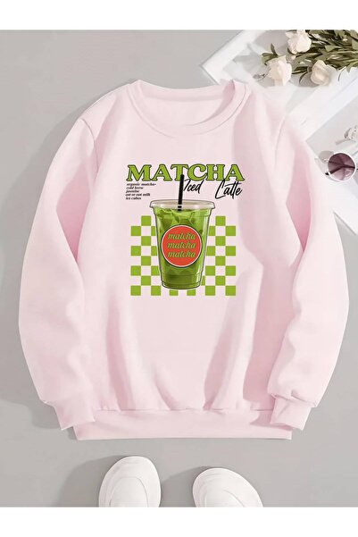 Hira Online Γυναικείο φούτερ με στάμπα Matcha και τρία νήματα σε σχέδιο ρόδες