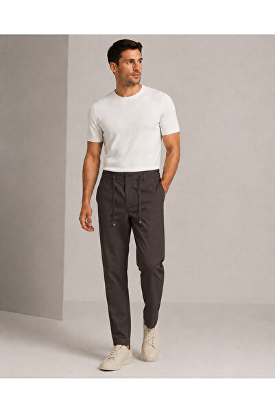 Danger Men's Elastic Waist Comfort Fit Trousers Brown 0170Ddngr