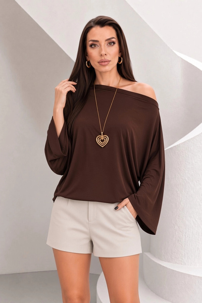 Lusin Women's Bitter Coffee Stylish Heart Pendant Boat Neck Off Shoulder Bat ...