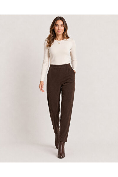 AYHAN Elastic Waist Nubuck Trousers with Pockets