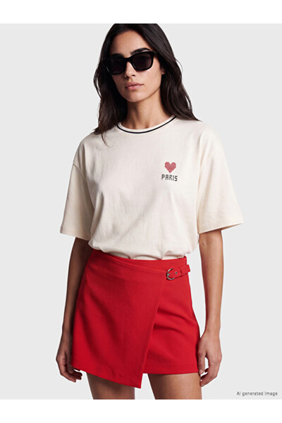 LC Waikiki Rmz Gi̇yi̇m Farkiyla Paris Printed Loose Fit Women's T-Shirt