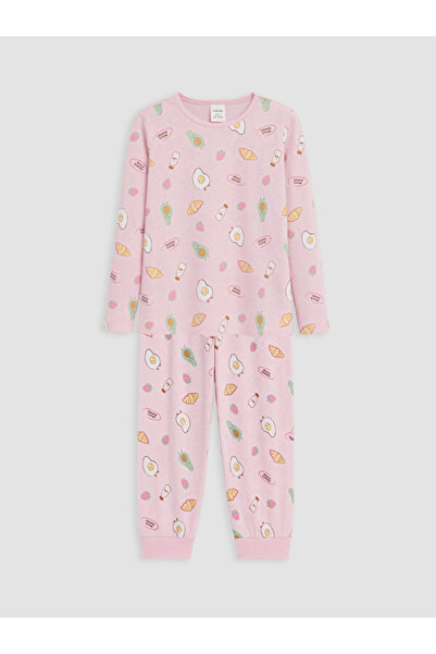 LC Waikiki Rmz Gi̇yi̇m Farkiyla Zero Roba Collar Printed Girls' Pajama Set